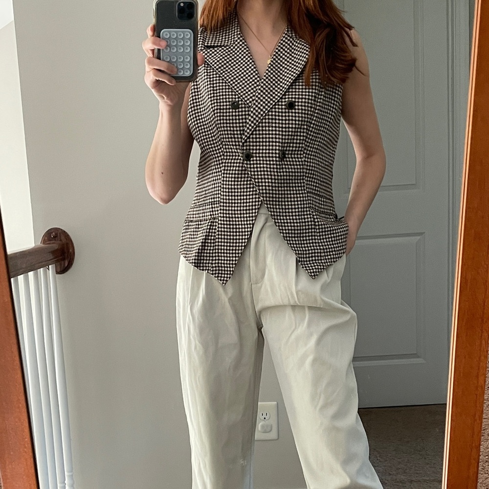 Houndstooth Printed Vest Waistcoat Top